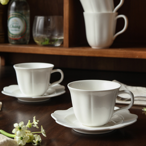 French Style Modern Minimalist Elegant Petal Porcelain Eco-Friendly Dishwasher Safe Mug Cappuccino Latte Coffee <b>Cup</b> <b>Saucer</b> - Product Image 5