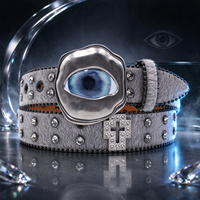 Ceinture unisexe transfrontalière en crin de cheval et strass, ceinture punk à rivets avec boucle œil maléfique 3D et décoration croix en cristal