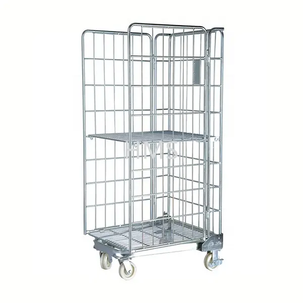 galvanized metal Warehouse Roll Cage folding Metal Roll Container security cage Cart