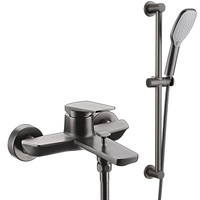 Mitigeur de douche mural en laiton, monocommande, finition brossée, avec pommeau de douche carré et cartouche céramique, eau chaude/froide pour salle de bain