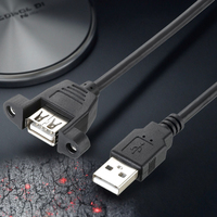 Kabel ekstensi USB 2.0 kustom dudukan Panel sekrup pria ke Wanita 30cm 50cm 1m 1.5m 2m 3m 5m Foil jalinan Transfer Data komputer