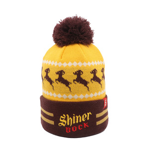 Brown High Quality 100% Acrylic Custom Embroidery Logo Jacquard Knitted Beanie <b>Hat</b> Unisex Adults Kids <b>Pompom</b> <b>Hat</b> - Product Image 1