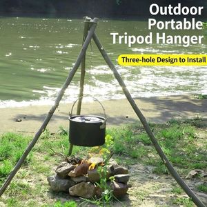 Kit de support de trépied de <span class=keywords><strong>camping</strong></span> en acier inoxydable, portable et réglable, avec chaîne de suspension pour support de pot/bouilloire de feu de camp extérieur, avec sac - Product Image 3