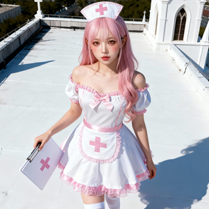 Kostum Lolita Perawat Pembantu <span class=keywords><strong>Anime</strong></span> Jepang; Gaun Putri Manis dengan Set Aksesoris Merah Muda untuk Pesta Permainan Peran - Product Image 4