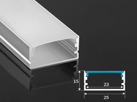 Profilé en aluminium LED 6063 T5 en gros avec diffuseur, largeur 25 mm, hauteur 15 mm, pour découpe de profilés LED