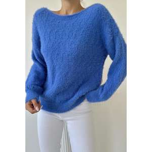 Pull tricoté décontracté bleu pour femme, manches longues, anti-boulochage, à motifs - Product Image 2