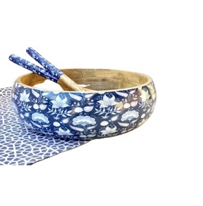 Bol de vaisselle en bois d'acacia imprimé émaillé avec cuillère ou fourchette, dernière vaisselle de luxe, bol de mélange de salade - Product Image 3