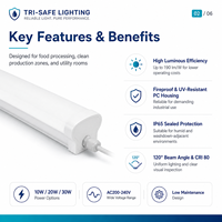 Luminaire LED étanche IP65 connectable OEM avec capteur micro-ondes, garantie 3 ans, pour l'éclairage des couloirs de services des usines de boissons
