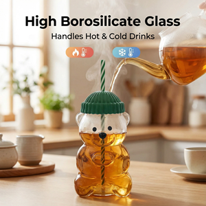 Gobelet en verre en forme d'animal mignon de 17 oz, motif ours, pour vente en gros, idéal pour les boutiques en ligne et les chaînes de magasins. - Product Image 5