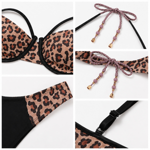 Conjunto de Bikini con Estampado de Leopardo, Traje de Baño para Mujer, Halter Monokini de Dos Piezas, Top de Baño y Braguita de Bikini - Product Image 4
