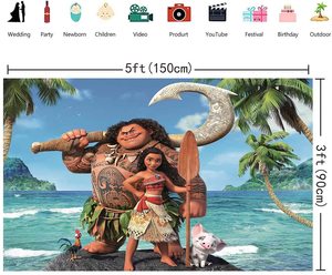 Fondo de Fotografía para Fiesta de <span class=keywords><strong>Cumpleaños</strong></span> de Moana, Playa de Verano, 5x3 pies, Vinilo/Tela, Suministros para Niñas - Product Image 2