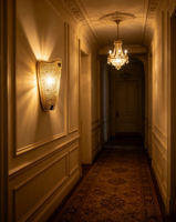 Applique murale LED contemporaine or/ambre avec motif taillé en forme de bijou, luminaire mural design pour résidences haut de gamme et hôtellerie