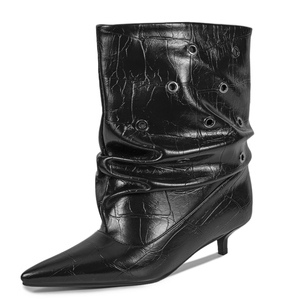 Piled Pleated Ankle Boots Low Heels Dress Stiletto Women Metal Circle Shoes Baggy Styles on Short <b>Booties</b> - Product Image 1