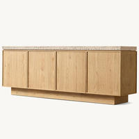 Ensemble de meubles de salon de style américain de luxe, meuble TV en bois massif de chêne, plateau en marbre, console multimédia à 4 portes