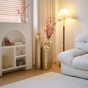 DB Home Decor Juego de 3 jarrones grandes de metal blanco esmaltado Florero de mesa de lujo Elegante piso Decoración de metal - Product Image 2