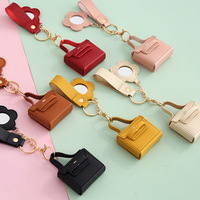 Porte-clés mignon en cuir PU avec logo personnalisé, miroir floral, breloque de sac tendance pour femme, petit rangement pour écouteurs