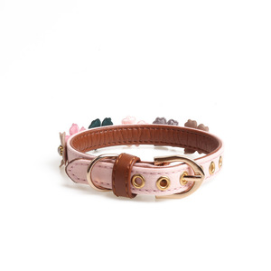 Custom <b>Leather</b> Dog <b>Collars</b> Floral Crystal Jeweled Buckle Closure All Seasons Cute Pet Accessories - Product Image 2