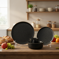 Service de table en céramique émaillée noire Guangda Luxury 4 pièces - Compatible micro-ondes, lave-vaisselle et résistant à la chaleur