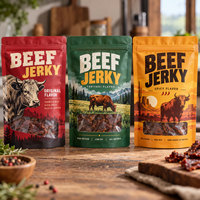 Sachets personnalisés imprimés pour bœuf séché, sachets refermables de qualité alimentaire avec fenêtre transparente pour snacks de viande séchée