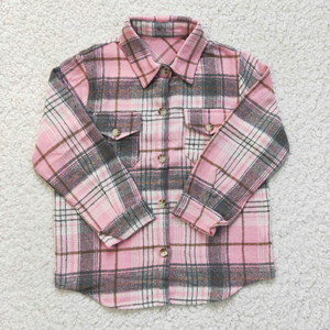 Nouvelle chemise en flanelle à carreaux pour enfants, chemise rose pour garçon et fille - Product Image 4