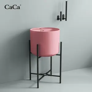 CaCa Wholesale Bathroom Sink Semi-hanging Wall Mounted Ceramic Wash Basin With Smart Mirror And Cabinet