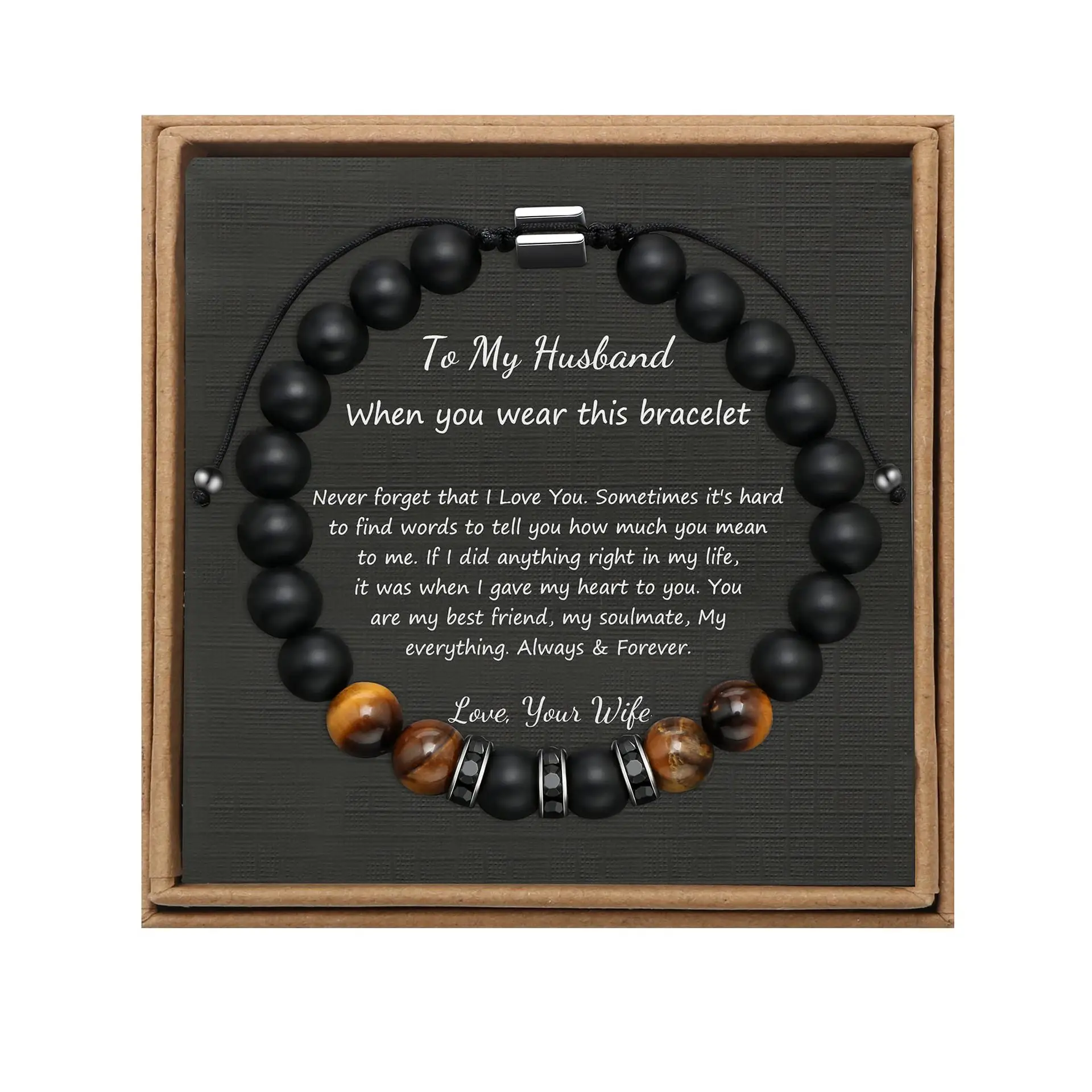 Nouveau design en pierre naturelle, cadeau pour fils, petit ami, mari, papa, œil de tigre, Bracelet de carte d'onyx mat, Bracelet de perles