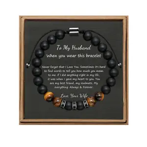 New Design Natural Stone Gift To Son Boyfriend Husband Dad Tiger Eye Matte Onyx Card Bracelet Bead Bracelet