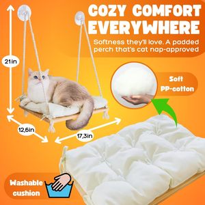 Perchoir de fenêtre pour chat-<span class=keywords><strong>Hamac</strong></span> pour chat pour fenêtre-Siège en bois massif et ventouses solides-Lit et meubles de fenêtre pour chat à l'intérieur - Product Image 4