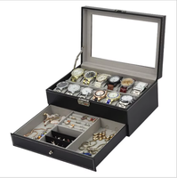 Boîte de rangement de luxe pour 20 montres avec tiroir pour hommes, étui de présentation de montres en cuir PU de qualité supérieure avec couvercle en verre véritable noir
