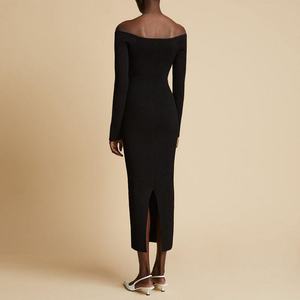 ชุดเดรสผู้หญิงดีไซน์ใหม่ล่าสุด แขนยาว เปิดไหล่ ผ้าริบถักรัดรูป ทรงมิดิ สไตล์ลำลอง - Product Image 3