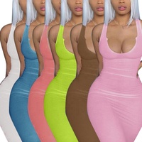 Y2K Rundhals Ärmelloses Bodycon Maxi Elegantes Damen Sommer Party Langes Freizeitkleid