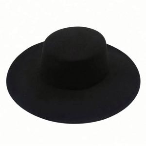 2023 New Flat Top Woolen Felt Hat Bowler Hat Jazz French Wide Brim Fedora Hats Women Wholesale - Product Image 4
