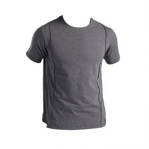 T-shirt en tricot à manches courtes gris pour homme, coupe ajustée, col rond, design uni décontracté - Product Image 3