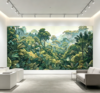 Papier peint mural Paysage de forêt tropicale verte pour salon, hall d'hôtel et zone de réception