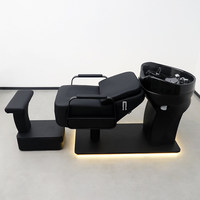 Fauteuil de lavage haut de gamme pour salon de coiffure, semi-inclinable avec rinçage à l'eau, en cuir, design moderne et épuré