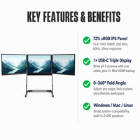 Moniteur portable triple écran AHXJKA 15,6 pouces 1920x1080 FHD IPS USB-C, station de travail portable à un seul câble pour ordinateur portable Windows et Mac