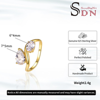 Anillo de Compromiso y Boda para Mujer, Exquisito y Único, Chapado en Oro de 14K, Plata 925, con Dos Piedras Ovaladas y de Pera, Circonita Cúbica