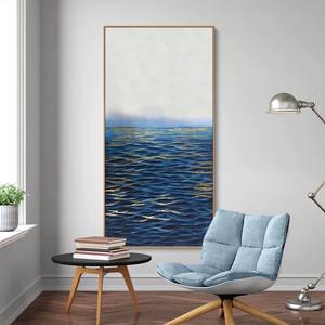 Dekorasi rumah besar kontemporer abstrak pemandangan laut 3D tekstur emas dicat tangan akrilik pada kayu regang kanvas seni dinding - Product Image 1