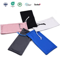 Vente en gros, sac à lunettes personnalisé avec logo, cordon de serrage, doux, personnalisé, 9*18cm, sac à lunettes de soleil en microfibre de haute qualité