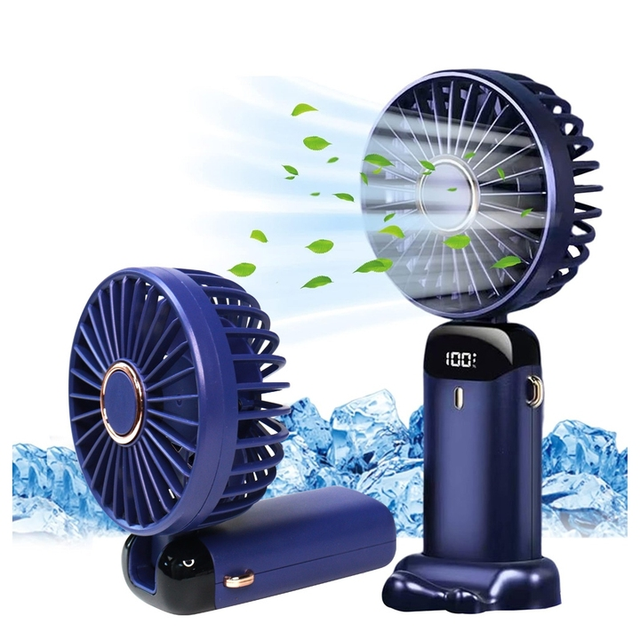 Portable Rechargeable 800mAh USB Fan With LED Display 90 Degree Foldable 5 Speed Handheld/Neck/Desk Foldable Personal Mini Fan