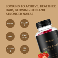 Gummies OEM pour Cheveux, Peau et Ongles Adultes – Biotine 6000mcg, Zinc, Collagène, PABA – Formule Sans Gluten – Favorise la Santé des Cheveux, de la Peau et des Ongles – 60 Unités