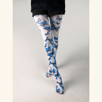 Collants anti-accroc pour femmes à imprimé géométrique, style vintage rétro transfrontalier, pour printemps automne, motif papillon abstrait sauvage