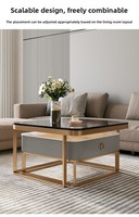 Table basse carrée en marbre avec structure métallique, style moderne minimaliste, facile à nettoyer, durable, idéale pour les petits espaces, meubles de salon
