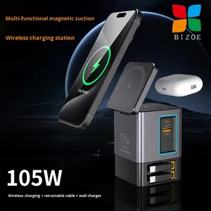Chargeur sans fil magnétique multifonctionnel ABS double sans fil de bureau Shenzhen <span class=keywords><strong>Boze</strong></span> 105W avec câble rétractable trois-en-un - Product Image 5
