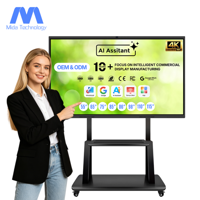 MIDA 55 65 75 86 98 110 Inch 4K AI Interactive Smart Board 13MP Camera EDLA Wireless Screen AI Assistant Interactive Flat Panel