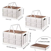 Boîte de rangement pliable rectangulaire de grande capacité pour l'extérieur, avec couvercle en bois, pour le camping, le pique-nique, le barbecue, imperméable, empilable, pour le coffre de voiture