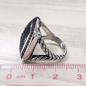 Квадратный 925 Эрекционные кольца ювелирные изделия Имитационные с твердым покрытием кубического циркония черный камень стерлингового серебра веревка Сплит льдом кольцо для мужчин в стиле «хип-хоп» - Product Image 6