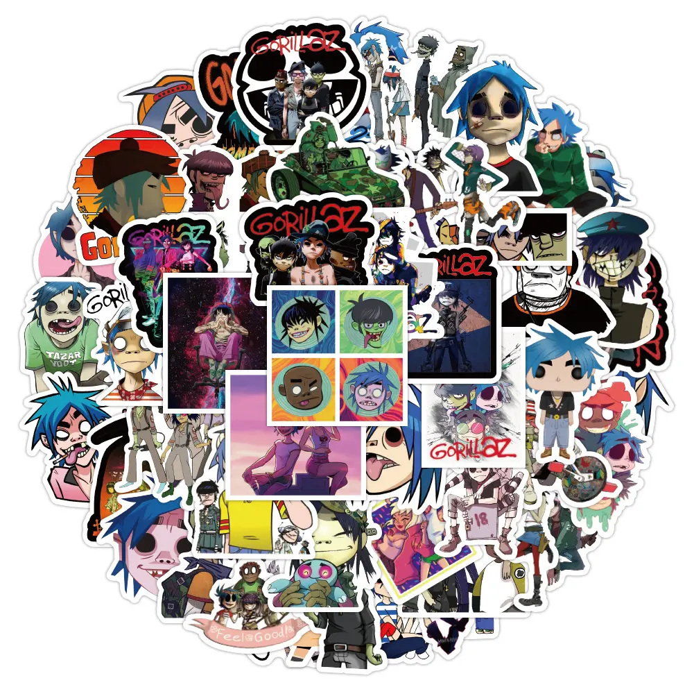 52 Miếng Dán Vinyl Chống Thấm Nước Gorillaz Cho Vali Xe Đạp, Notebook, Ván Trượt