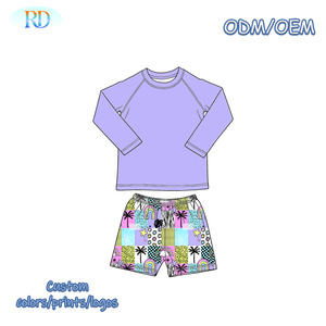 Ruidian Infant Boys 2 Piece Rash Guard Set Raglan Long Sleeve Solid Top Printed <strong>Swim</strong> Shorts <strong>Toddler</strong> Beach Water Park <strong>Costume</strong> - Product Image 3