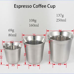 แก้วเก็บความร้อนแบบมีโลโก้สั่งทำ ขนาด 80 มล. 160 มล. 250 มล. แก้วกาแฟสแตนเลส 304 สองชั้น แบบแคปซูล อิตาลี แก้วกาแฟเอสเพรสโซ - Product Image 2
